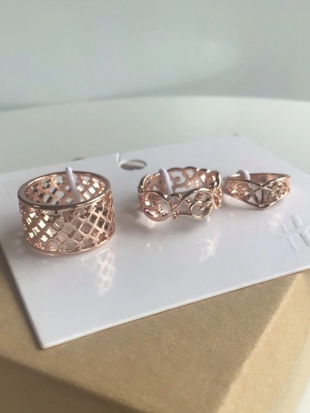 Rose gold tone rings 3 pack set